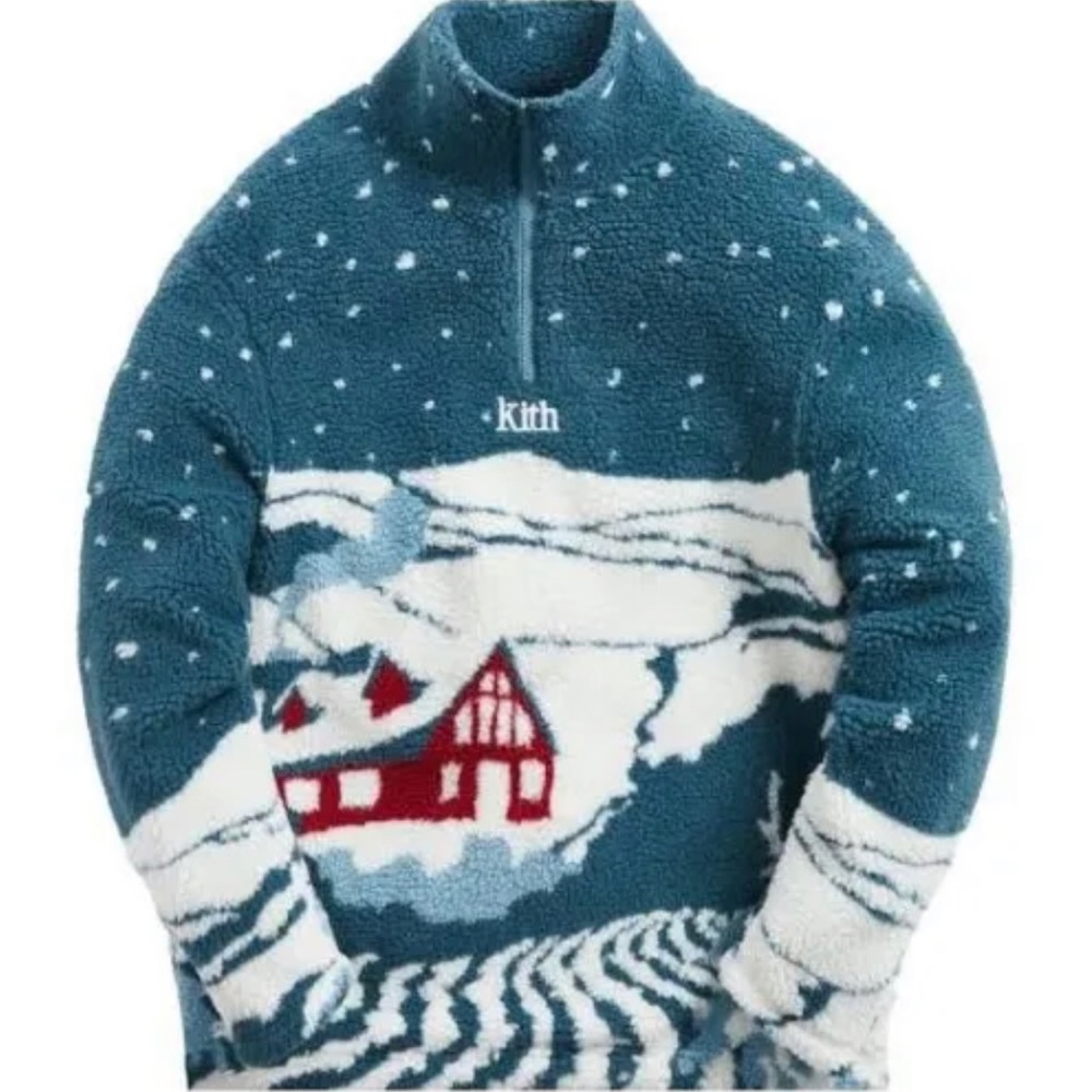 Kith Kithmas Claremont Sherpa Quarter Zip - Anchor (M) (New w/ Tags)